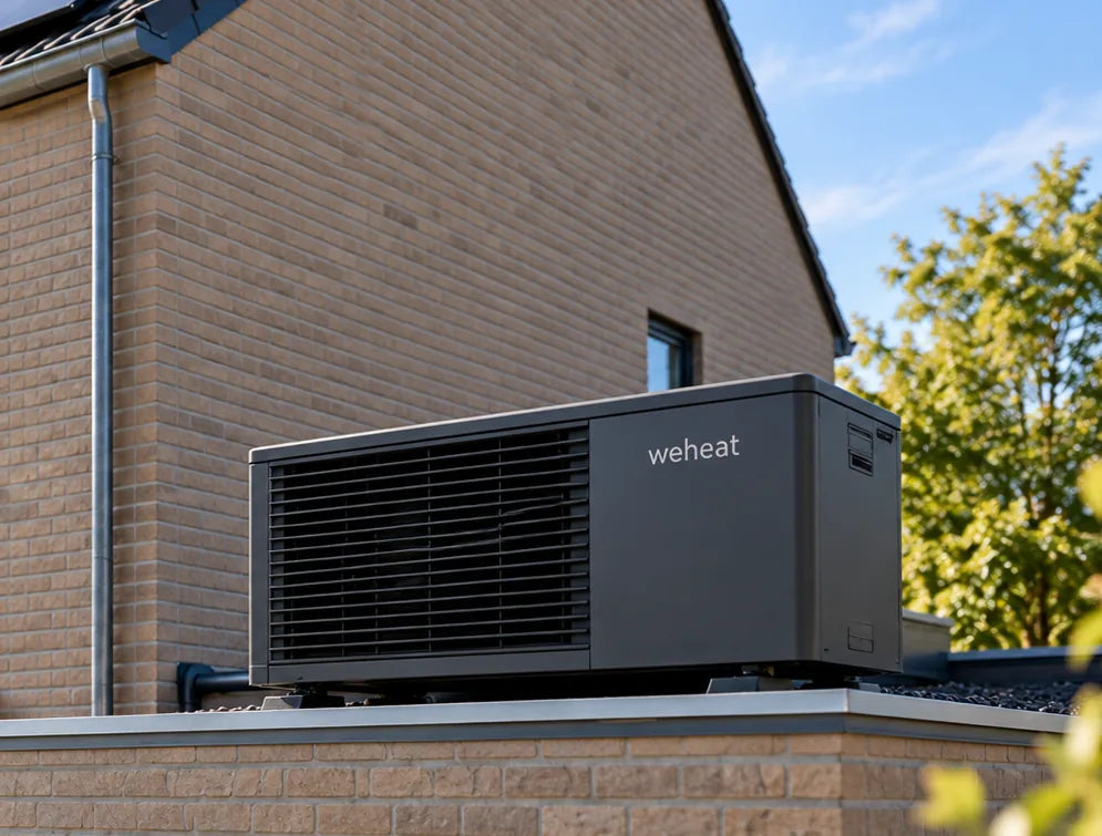 Weheat Blackbird warmtepomp op de uitbouw van de rijtjeswoning