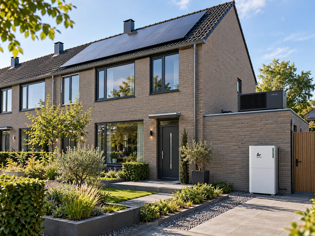 Zwarte zonnepanelen op een moderne woning